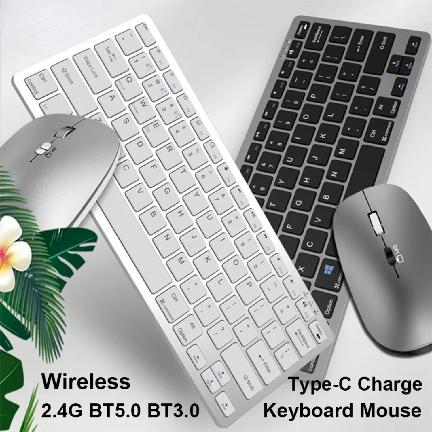 Rechargeable Wireless Keyboard and Mouse Kit Sets Combos Mini 2.4G Blue tooth DIY Desktop for  PC Cell Phone Tablet Laptop