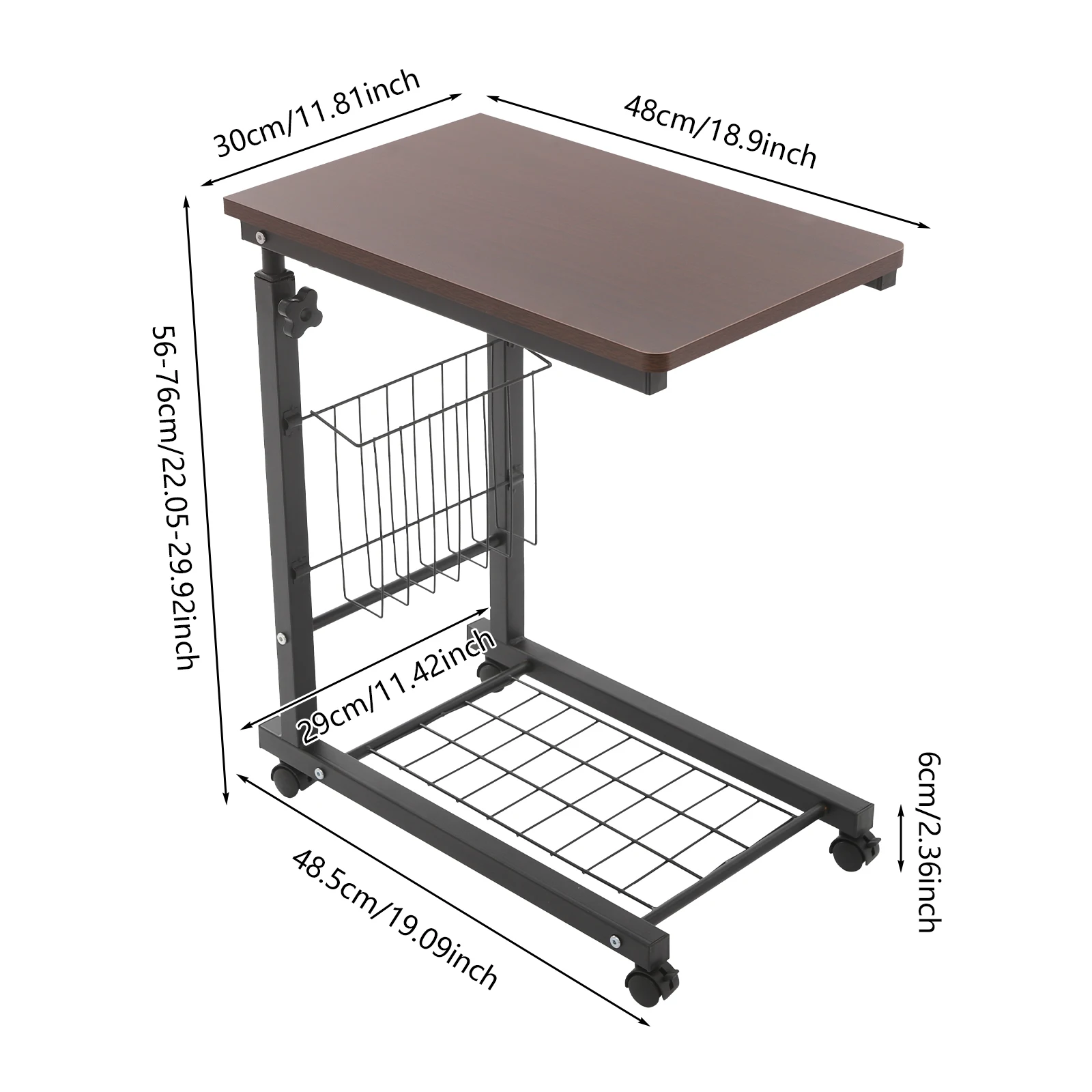Adjustable Bed Side Table Side Table with Wheels  Mobile Standalone Table image 7