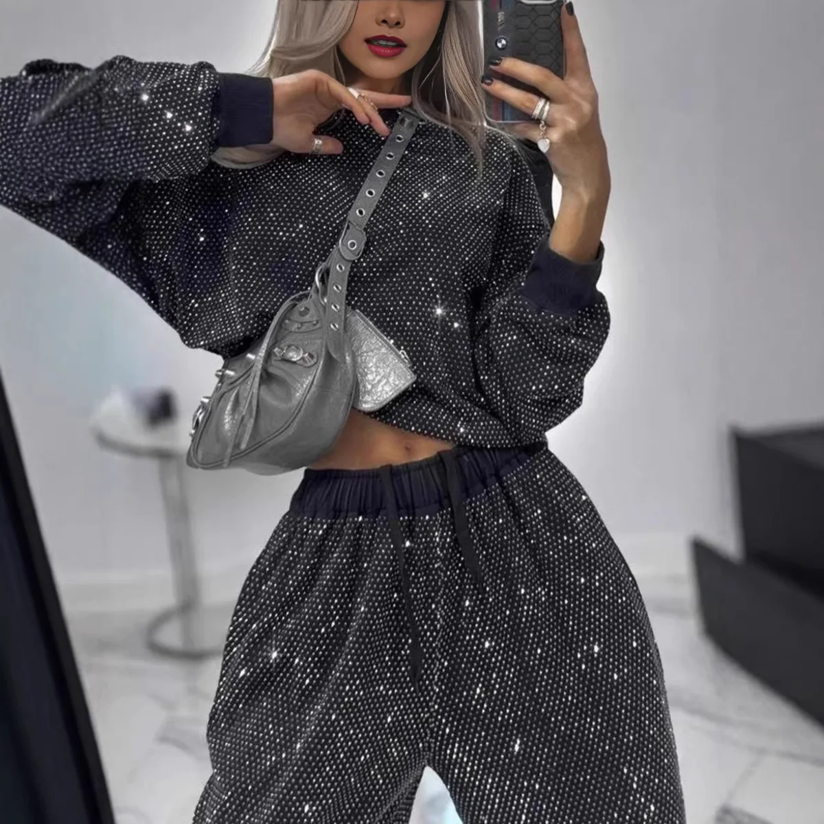 Star Galaxy Long Sleeve Tee Top Blouse with Drawstring Wide Leg Pants Matching Set Spring Summer