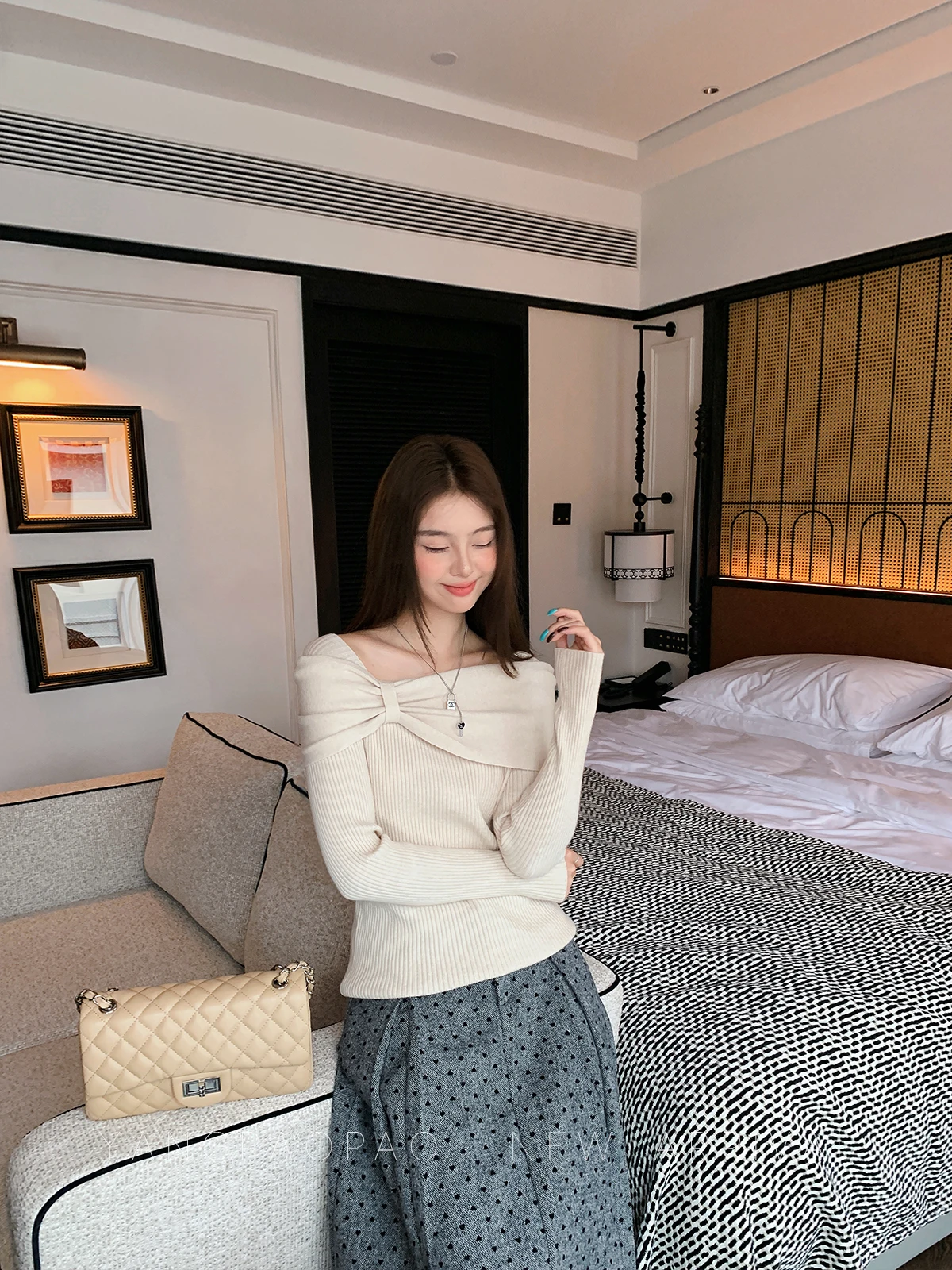 

Fangbo Yang Knitted Sweater Women's Slim Fit oulder Bared One-oulder Knitwear Medium Thin Long Sve Casual Wear