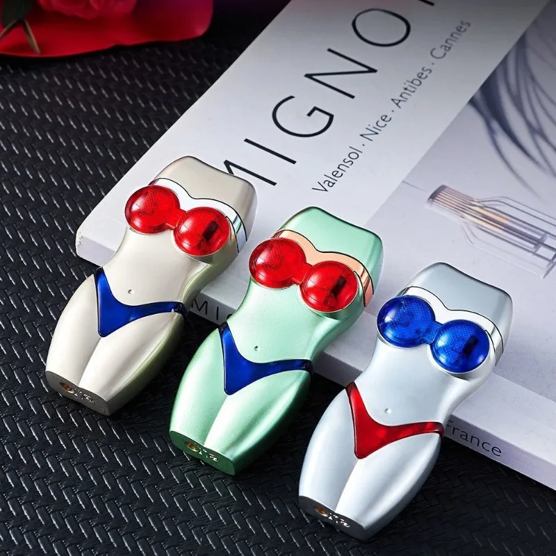 

New Sexy Glowing Beauty Metal Lighter Windproof Blue Flame Inflatable Lighter Cigarette Accessories Gadgets for Men Gifts