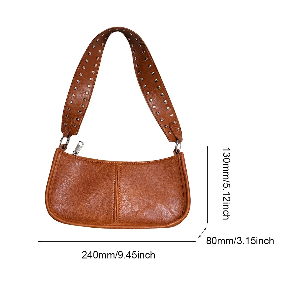 Retro PU Leather Women Shoulder Bags Y2K Studded Decor Underarm Bag Vintage Solid Color Ladies Crossbody Bag Designer Small Tote