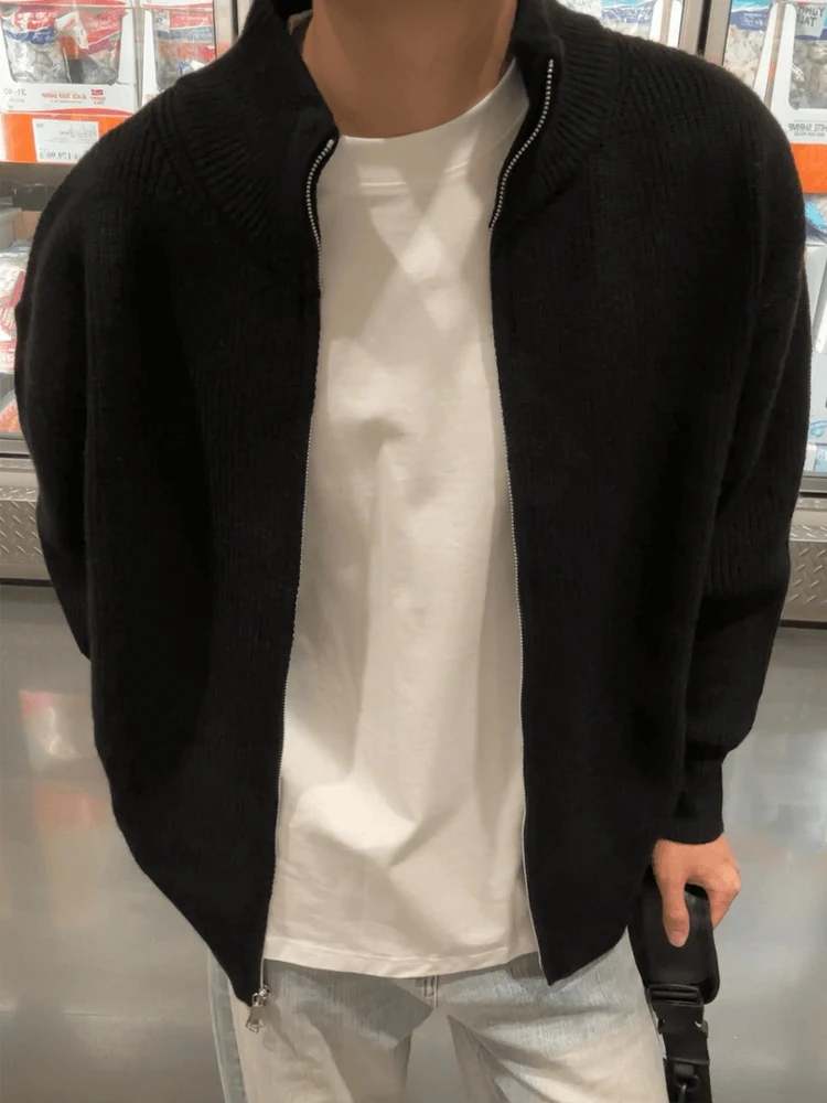 ay Stand Collar Open Cardigan Sweater Men's Sle Autumn High End Feeling Inner Jaet Cleanfit Knitted Outerwear