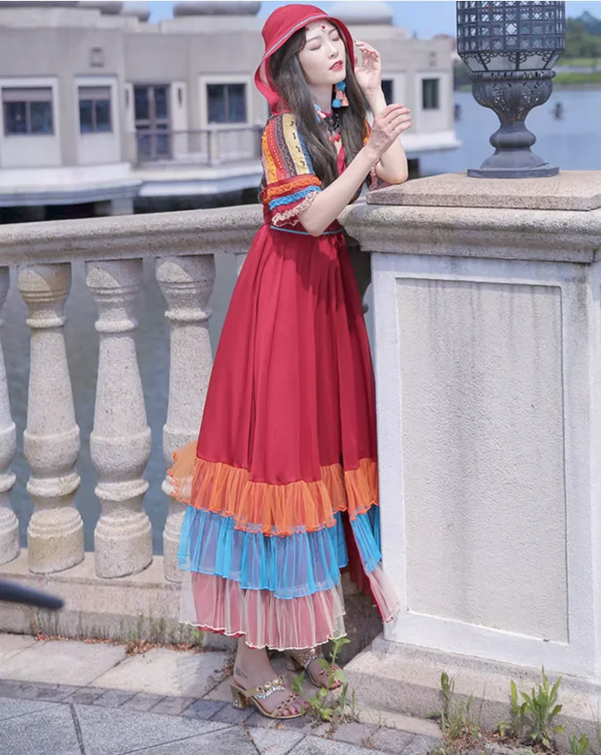 

Chinese Ethnic Storm Simia Long Dress Super Immortal Big Swing Holiday Beach Skirt