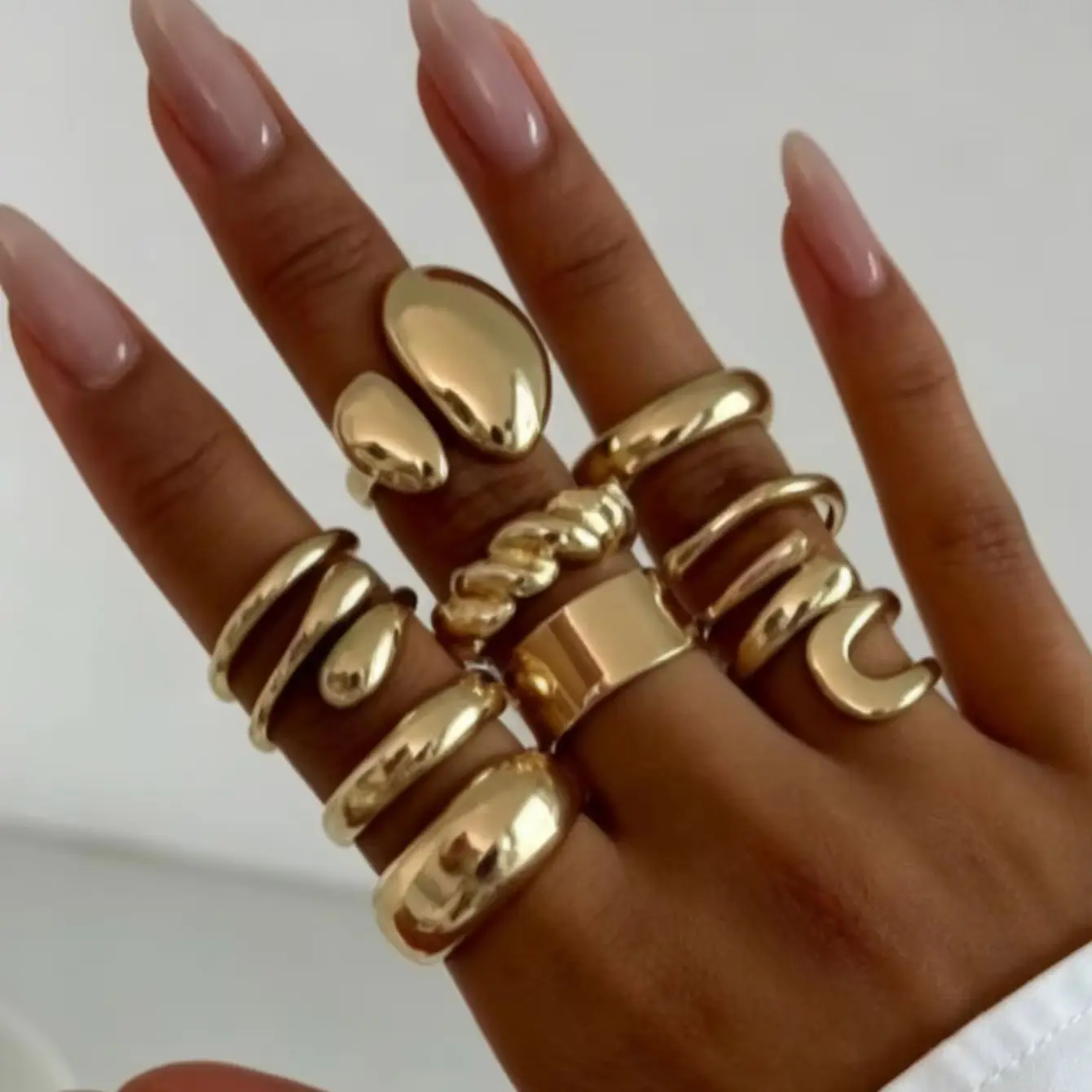 Tocona Fashion Simple Alloy Ring Set Geometric Opening Adjustable Jewelry Women's Daily Versatile Accessories Gift