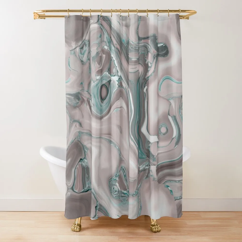 Blush And Teal Mineral Gemstone Shower Curtain Modern Bathroom Accessories Anti-Mold Waterproof Shower Shower Waterproof Curtain