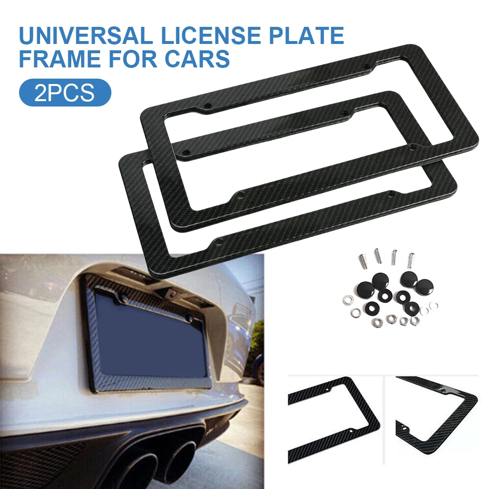 License Plate Cover Carbon Fiber Car License Plate Frame Holder Car License Plate Frame Label Universal Auto Parts