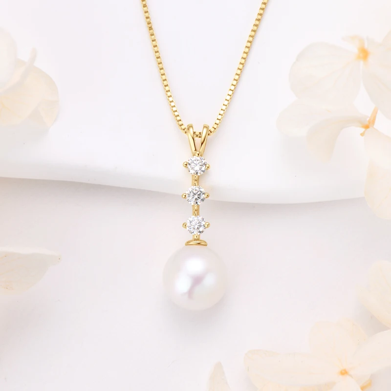 Lnngy 925 Silver Chains Original Certified Moissanite Necklace For Women 9.5-10mm Natural Freshwater Pearl Pendant Necklaces