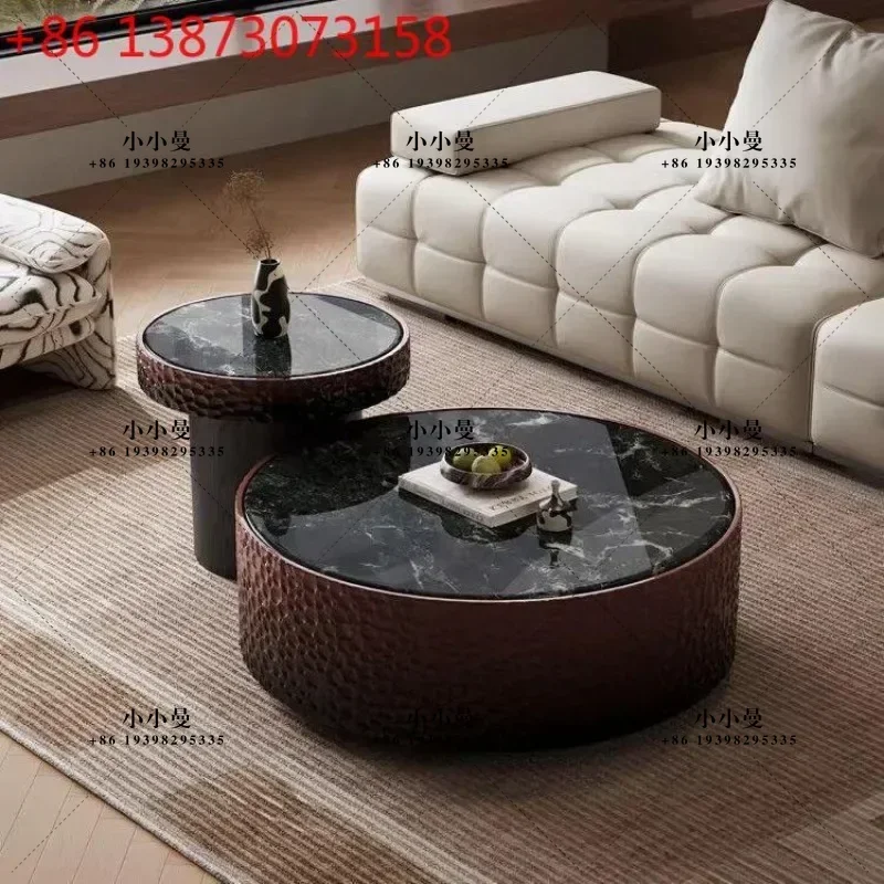 Italian light luxury designer living room household high-end colored spar round bright coffee table