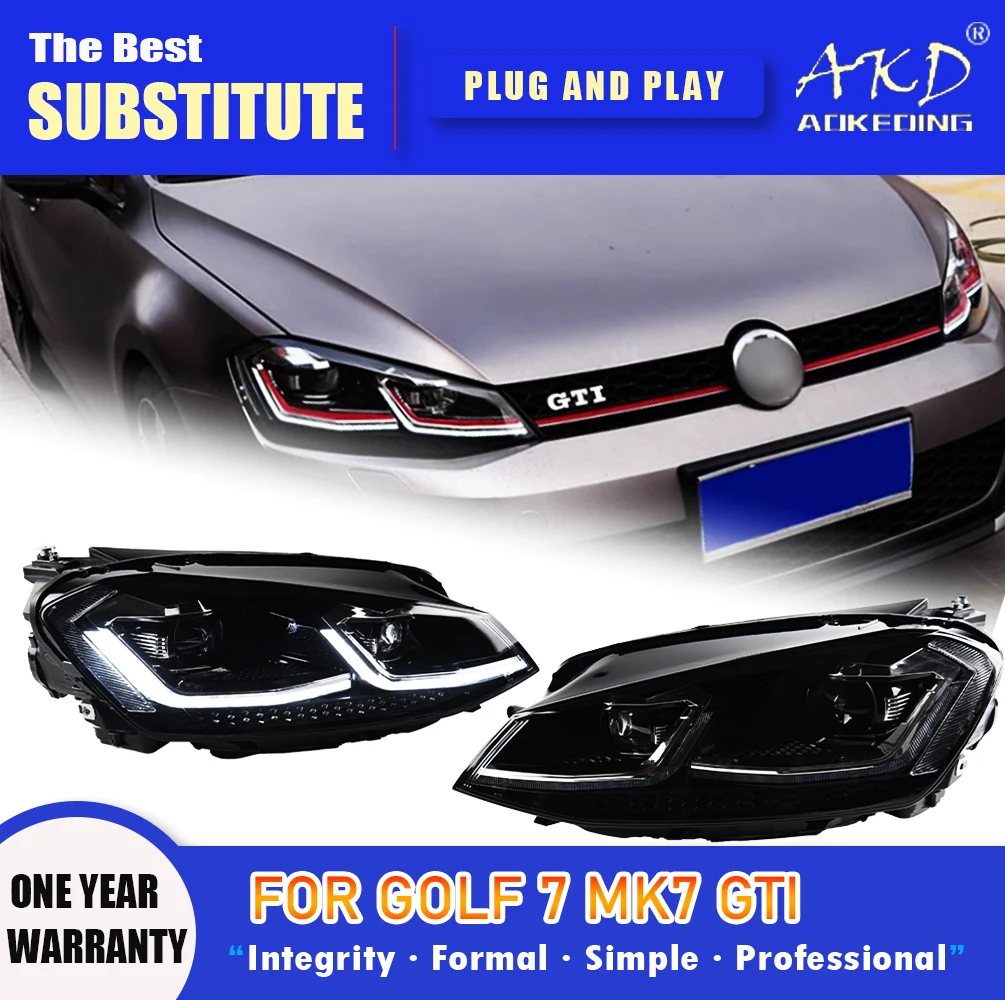 AKD Reflektor do VW golf 7 MK7 LED 2013-2017 Reflektor 7.5 GTI Reflektory DRL Kierunkowskaz Światła drogowe Soczewka projektora Angel Eye