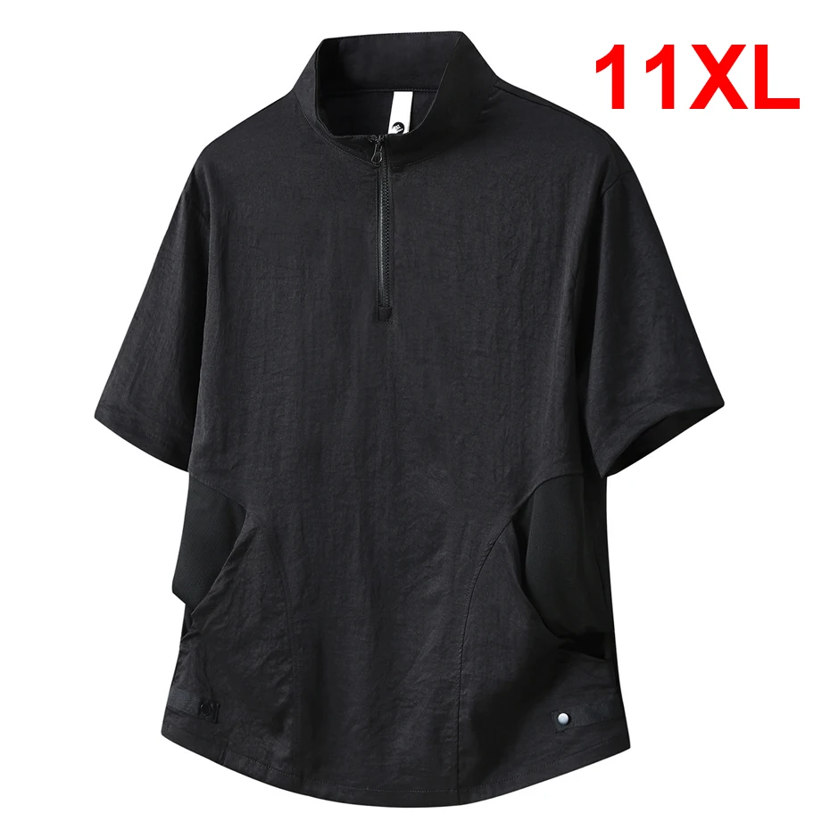 

Half Zipper T-shirt Men Stand-up Collar Tshirt Fashion Casual Solid Color Short Sleeve Tops Tees Male Big Size 10XL