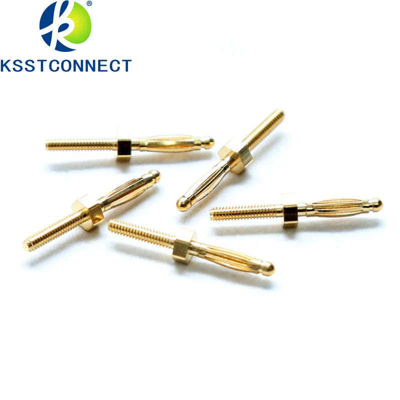 50pcs brass gold-plated 2mm non-insulated 2mm bare banana plug M2 thread length L=6.5 experimental terminal