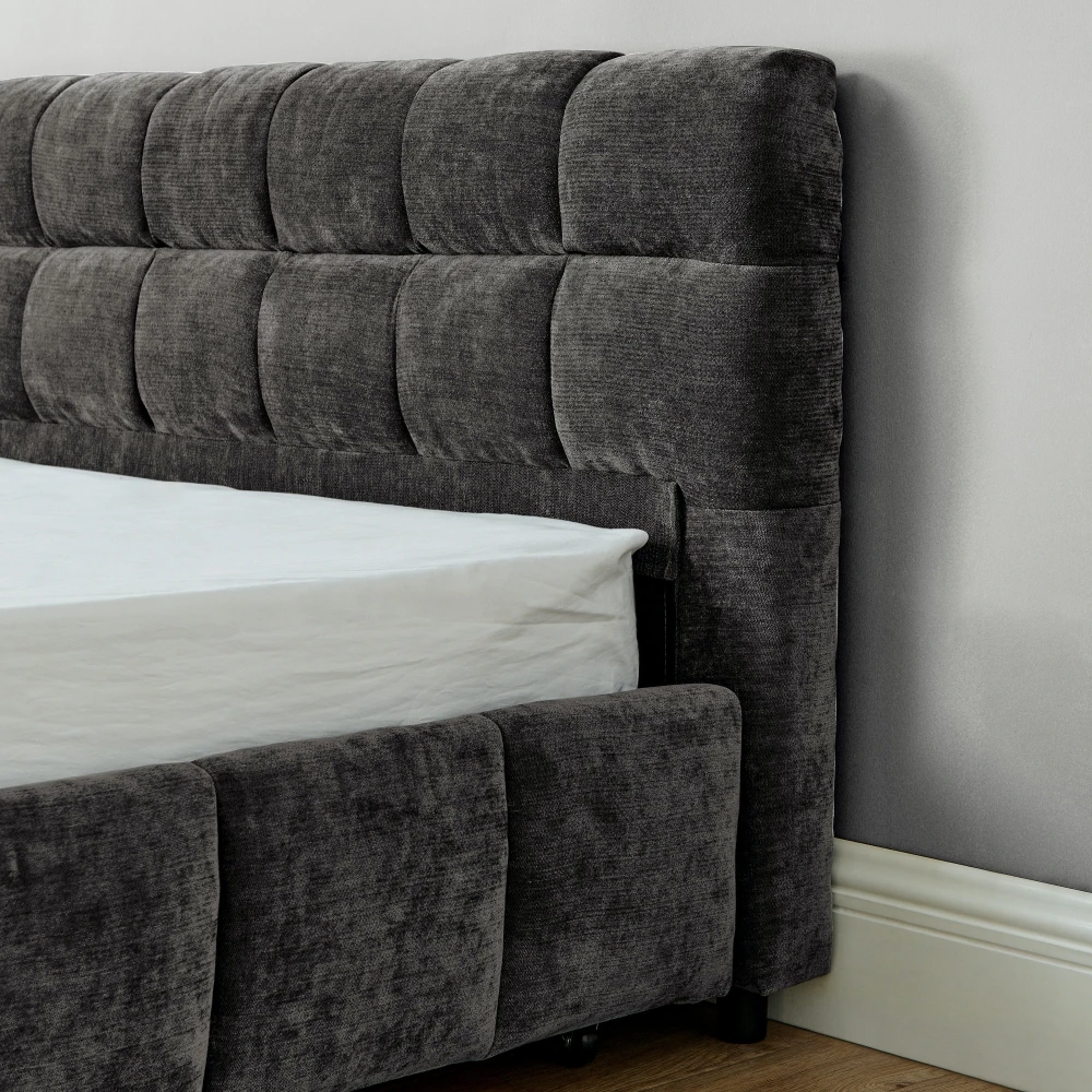 Modern Luxury Queen/King Size Upholstered Bed Frame Soft Chenille Fabric Bedroom Furniture with Wooden Structure