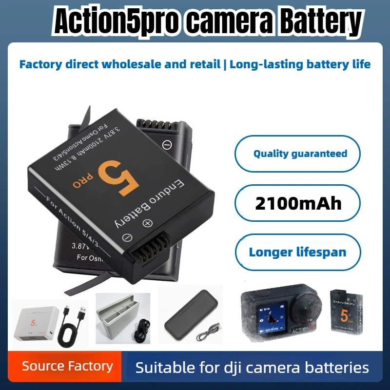 Battery for DJI Osmo Action 5 Pro Camera Battery Fast Charger 2100mah Battery for Osmo Action 3 4 5 6 Pro Accessories