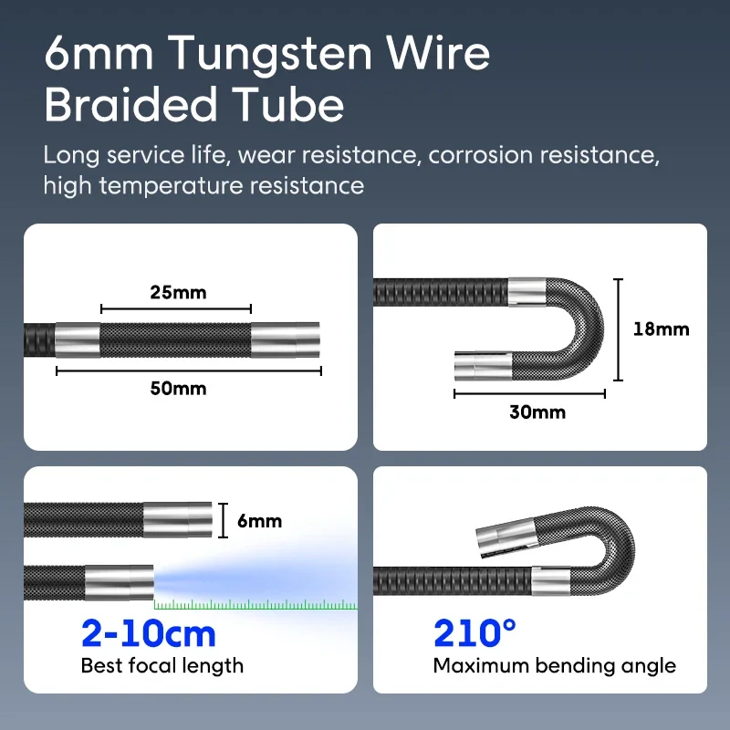 Endoscopio Industrial de 6mm y 720 grados para inspección de tuberías de coche, de 5 pulgadas con pantalla HD boroscopio, cámara de alcantarillado