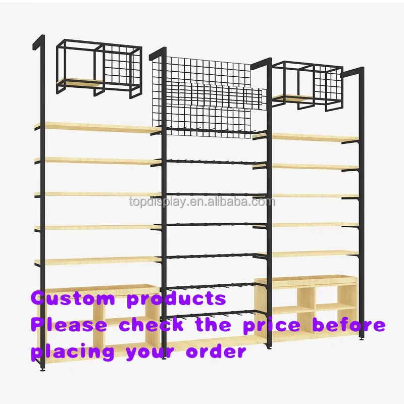 custom.New Adjustable Metal and Wooden Supermarket Racks Displays Customized Colors-Daiso Department Supplies