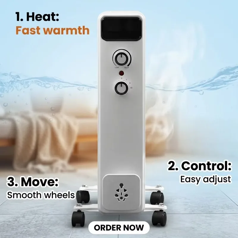 Airo Free Standing Oil Filled Radiator 2000W 9 Fins Overheat Protection Home Heater 4