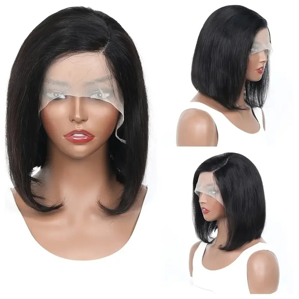 

Прямой парик боб для женщин, бразильские человеческие волосы Remy, плотность 180%, боковая часть, прозрачная кружевная застежка, предварительно выщипанный натуральный вид