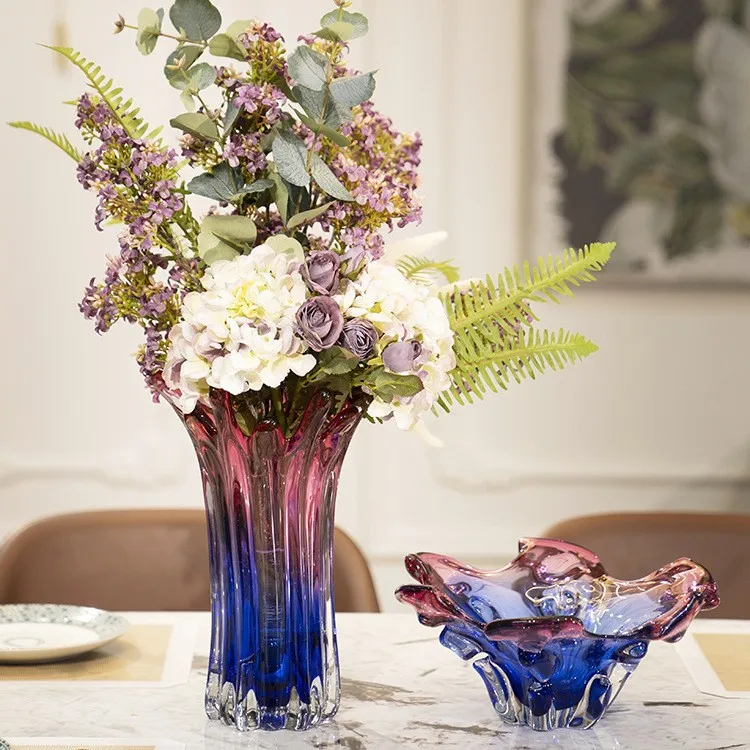 Creative light luxury gradual change purple glass art vase ornament creative model room living room coffee table desktop flower