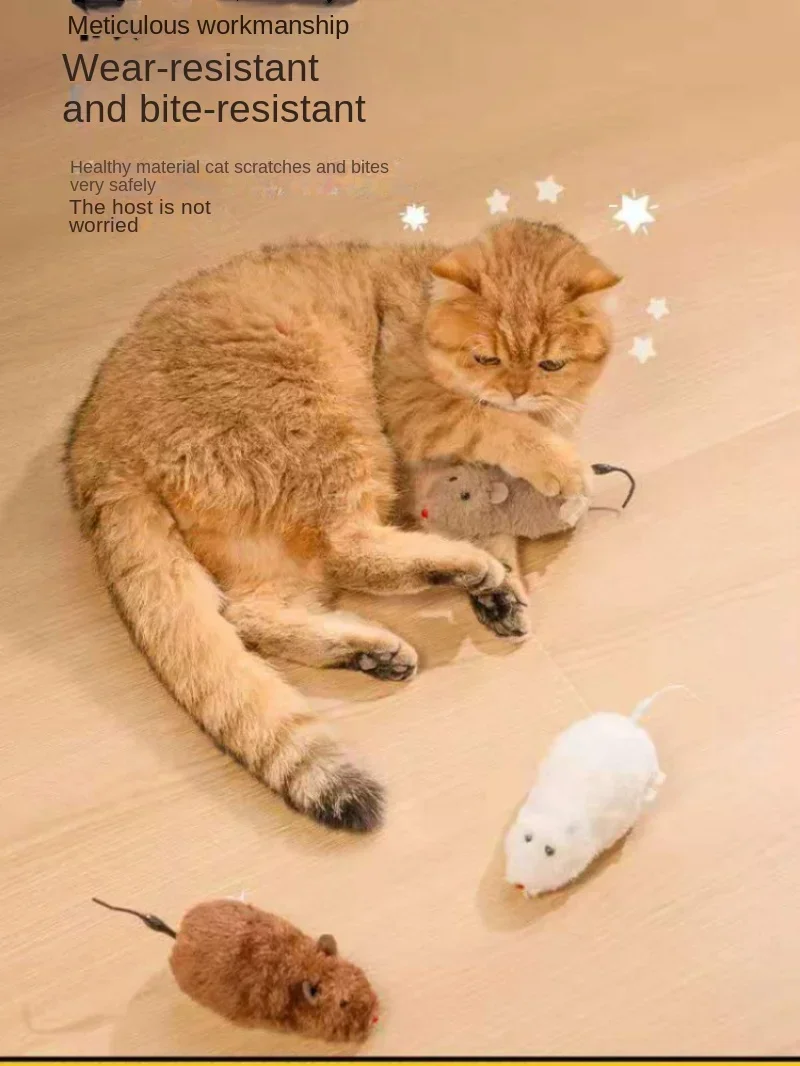 Simulated cat toy with winding winding, old mouse will get stuck on the chain, plush mouse pet toy