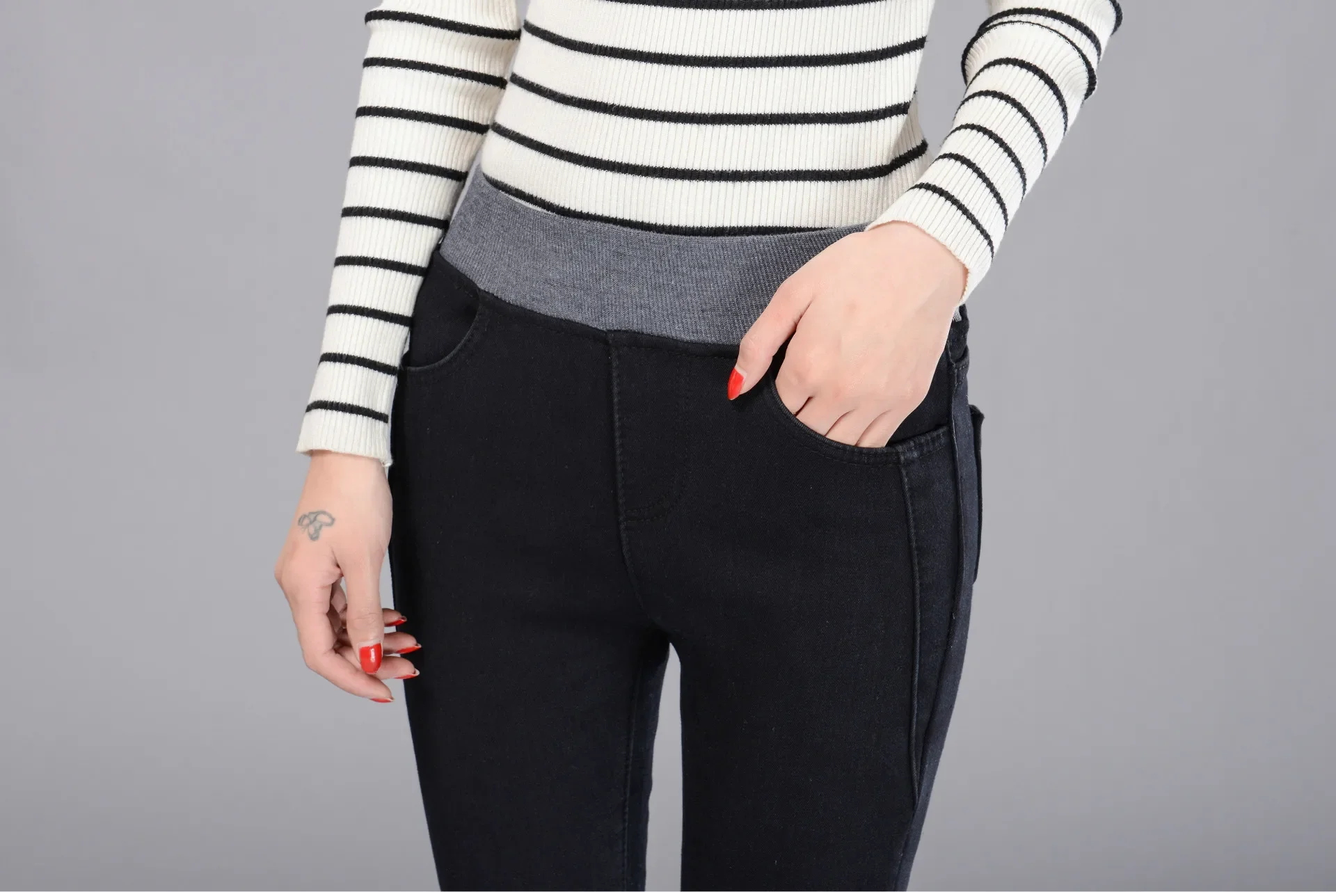 Women Jeans Skinny Denim Pants Mid Waist Sexy Elastic Jean Pencil Pants Casual Washed Spliced Slim Ankle Length Trousers