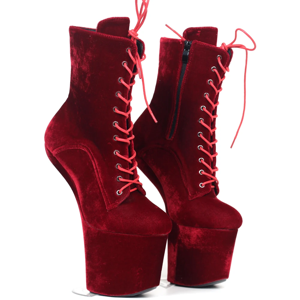 

8 inch Faux Fur Lace Up Heelless Platform Ankle pole dance shoes fashion boots