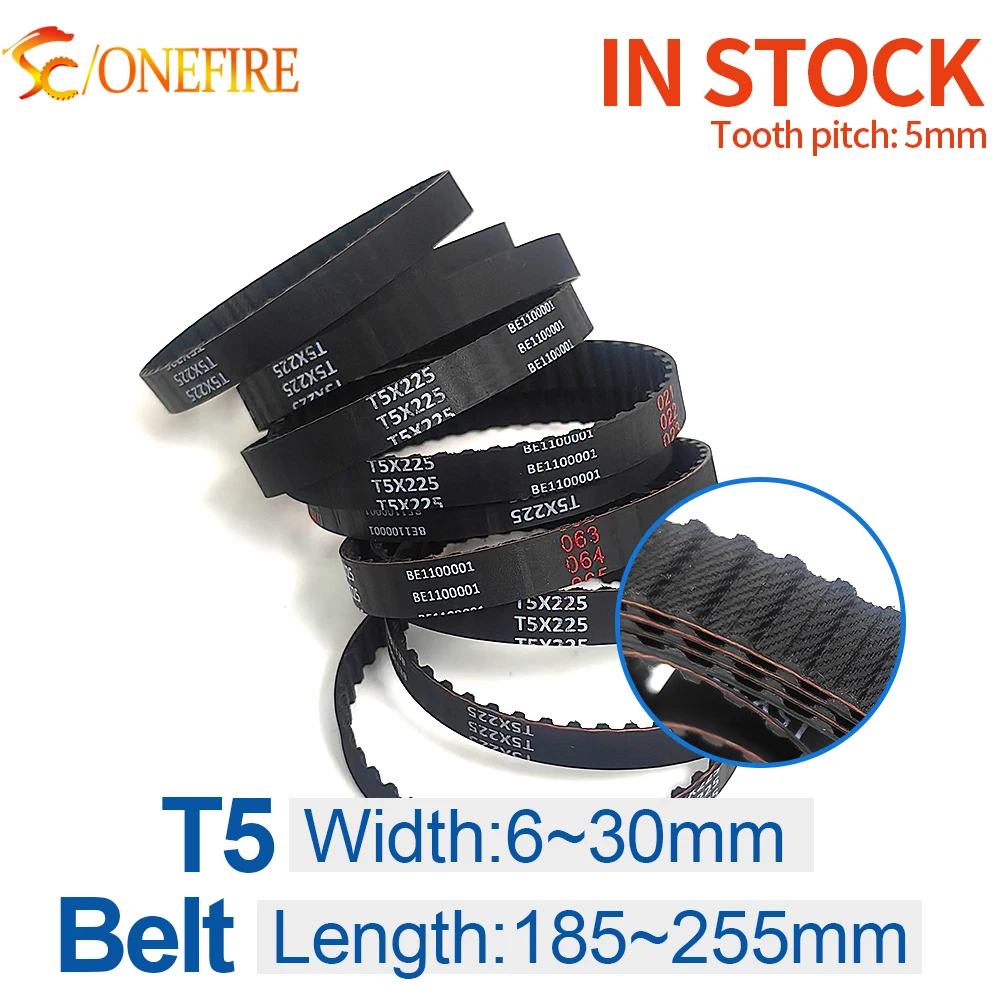 T5 Timing Belt Width 6/9/10/12/15/20/25/30mm Length 185~255mm 185 190 195 200 210 215 225 240 245 250 255 T5 rubber Belt