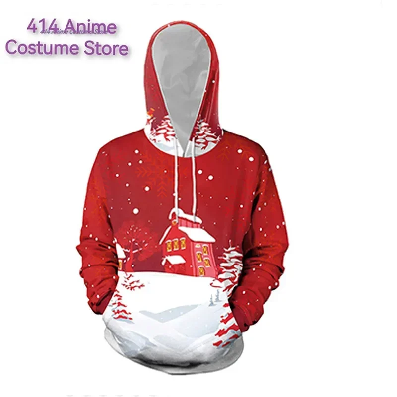 Santa Lady House Print Hoodies For Men Christmas Hooded Sweater Fashion Autumn Men Clothing Long Sleeve Sweatshirt