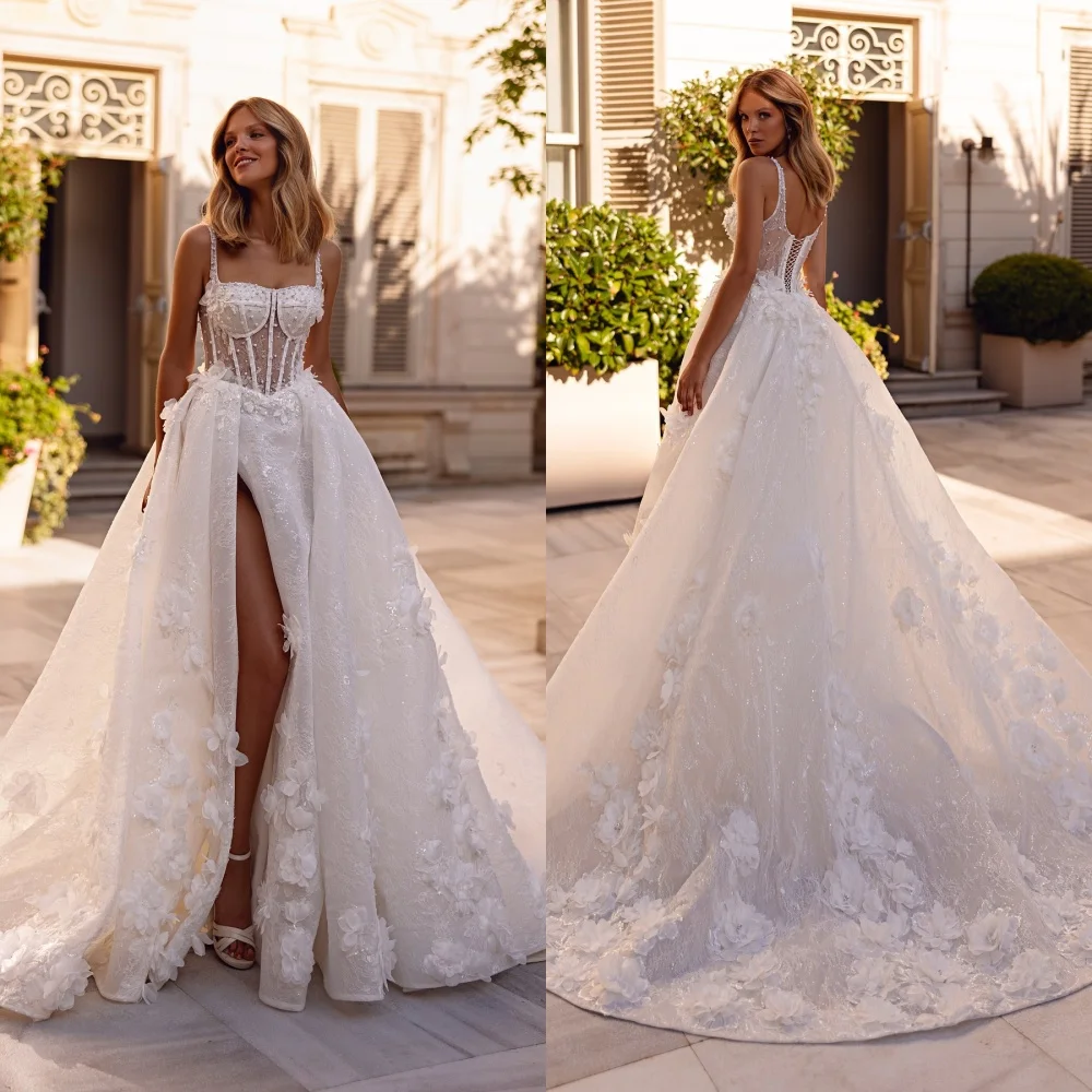 

Customized High Quality Lace Strapless Sleeveless Wedding Dress Sparkly Pearls Dresses Women 2025 Wedding Elegant Bridal Gowns