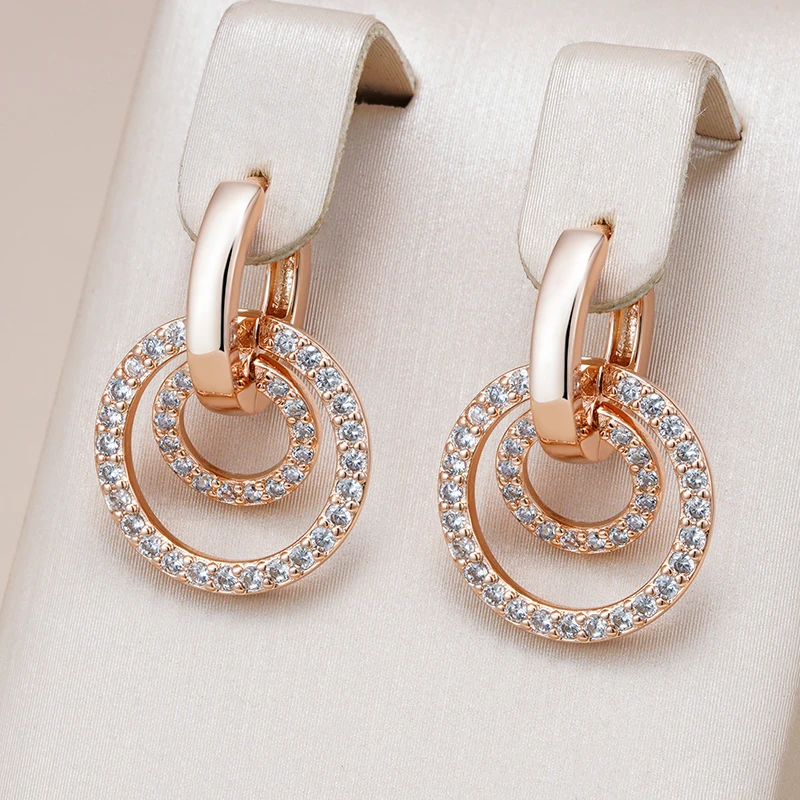Kienl Hot Volledige Glanzende Natuurlijke Zirkoon Drop Earring voor Vrouwen 585 Rose Goud Kleur Unieke Geometrie Kristal Dagelijks Vintage Sieraden