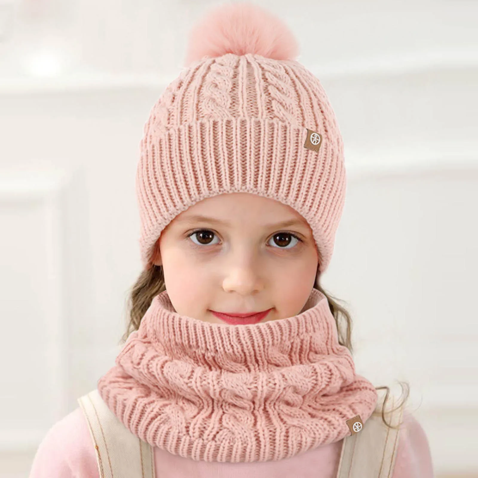 Kids Warm Hats Winter Hat Gloves Scarf Set Girls Boys Toddler Children Hats With Pom Knit Neck Warmer Gaiter Mittens Fleece