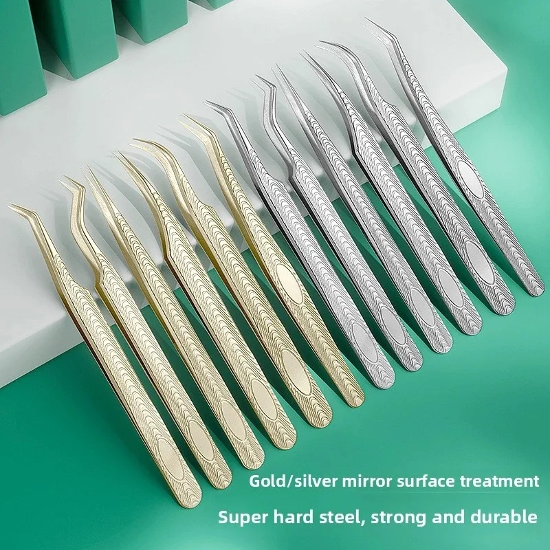 Water Wave Eyelash Tweezers, Golden Feather Volume Tweezers for Lash Extension Blooming