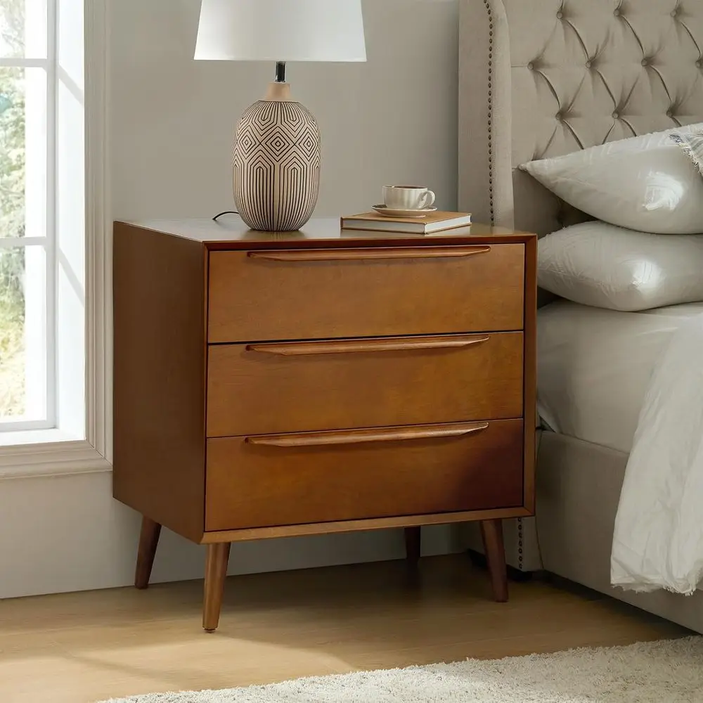 

Century Modern Nightstand with 3-Drawers and Built-In Charging Station