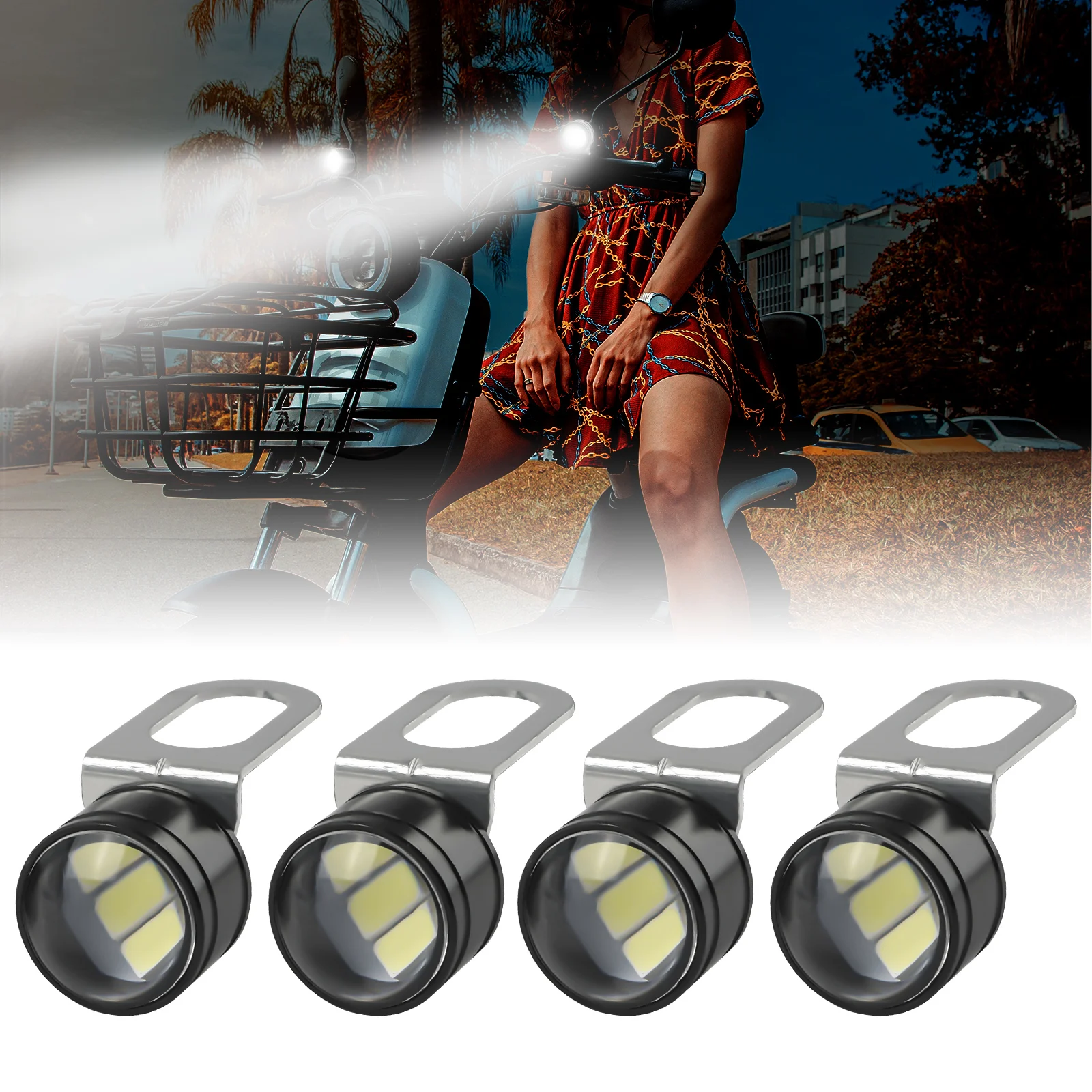 Luz LED de circulación diurna DRL para coche, lámpara de señal de estacionamiento, luz de marcha atrás de respaldo blanca, luz trasera automática para motocicleta, 4 piezas, 12V