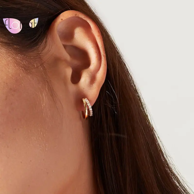 925 Sterling Silver Needle Classic Geometry Double Layer Circle Hoop Earring for Women CZ Crystal Huggie Earring Fashion Jewelry