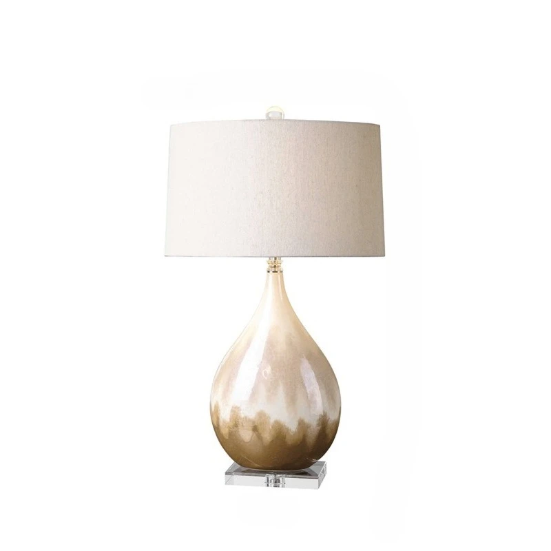 Modern Teardrop Shape Ceramics Table Lamps Rotundity White Fabric Lampshade Living Room Bedroom Study Office Reading Desk Lights