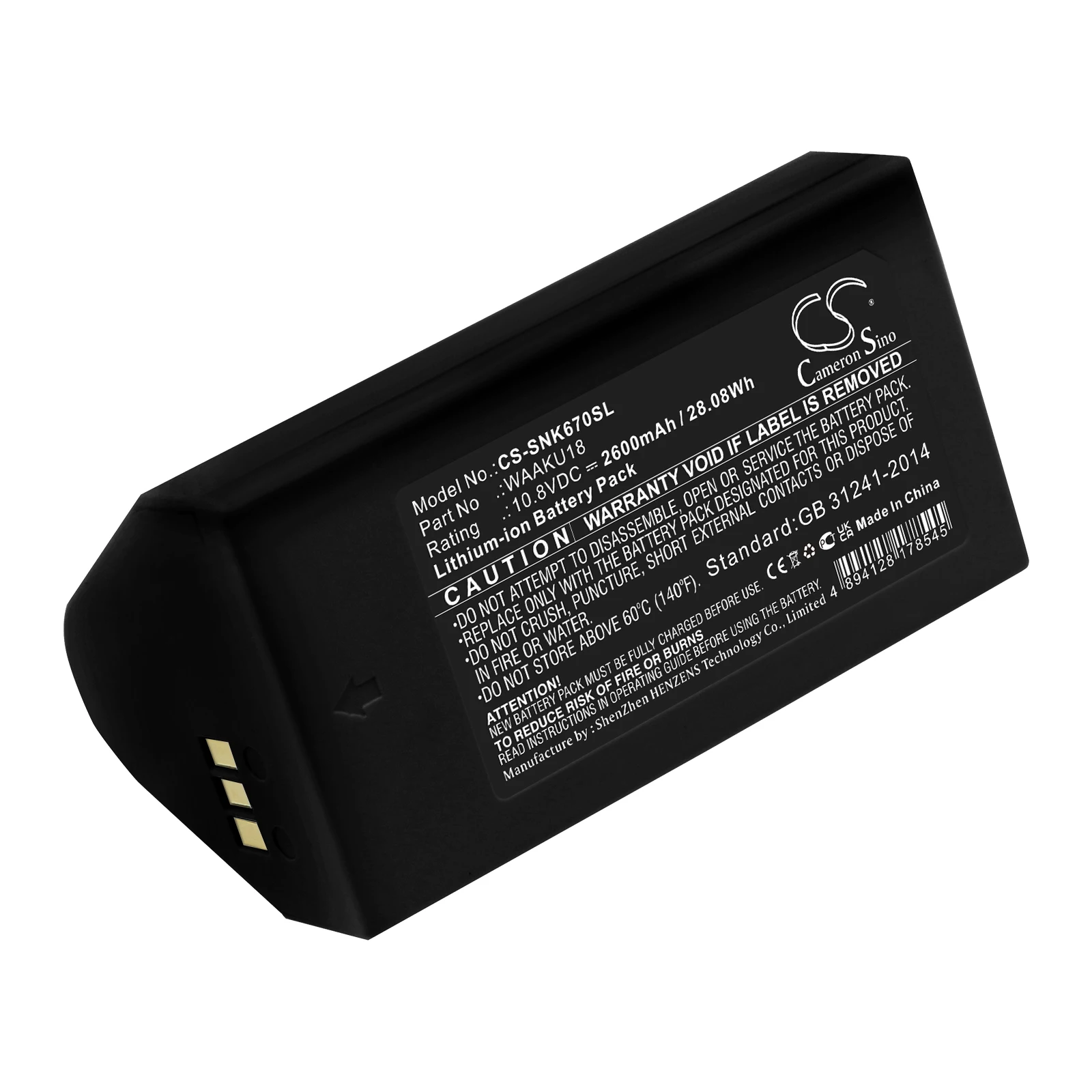 CS Thermal Camera Battery for Sonel KT-670 KT-640 KT-560 Fits WAAKU18 2600mAh/28.08Wh Li-ion 10.80V CS-SNK670SL