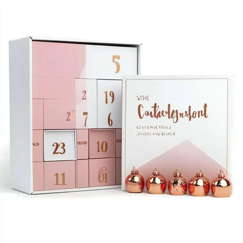 Customization.Wholesale Custom Empty 12 Days Pink Christmas Advent Calendar Box Rigid UV Matt Lamination Beauty Embossing Recycl