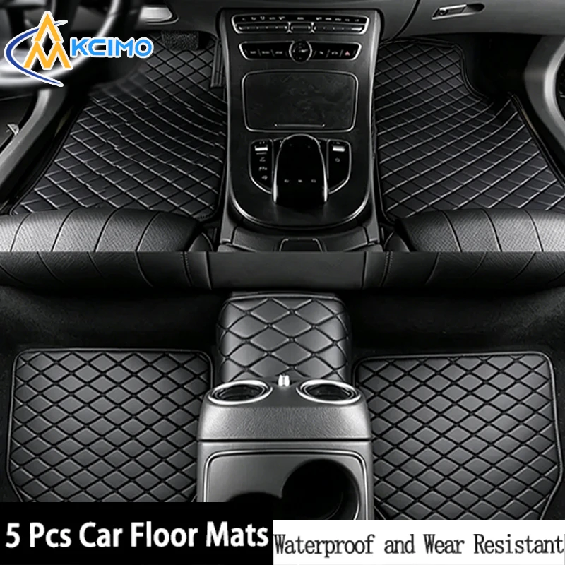 5Pcs Universal PU Leather Car Floor Mats Waterproof Diamond Pattern Auto Foot Pads