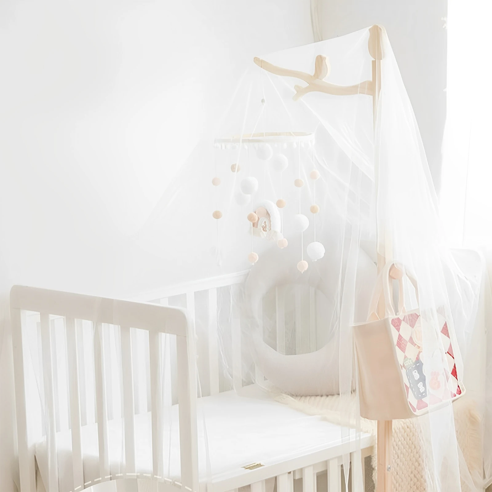 Baby Crib Mobile Arm Wooden Crib Mobile Holder with/without Mosquito Net Floor Standing Baby Mobile Holder Arm Nursery Baby