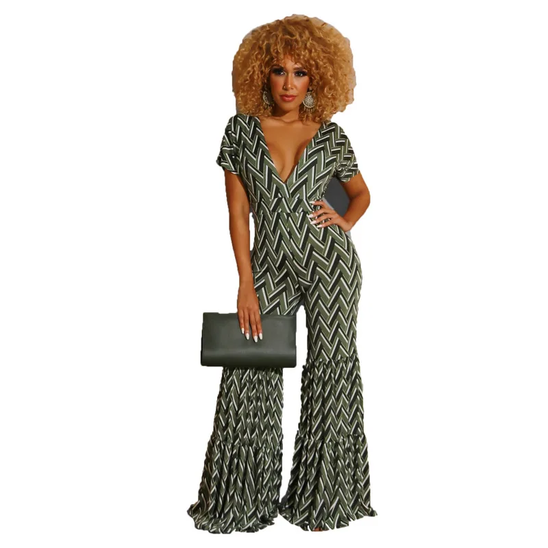 بدلة قفز نسائية مثيرة على شكل حرف V غير رسمية بنطال ذو قصة أرجل واسعة، مجموعة خريف من القماش المطاطي المريح #2