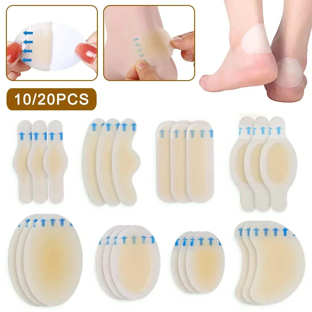 20/10pcs Hydrocolloid Foot Patch Heel Stickers Band-Aid Anti-Wear Adhesive Pain Bandage Emergency Kits Outdoor Camping First Aid