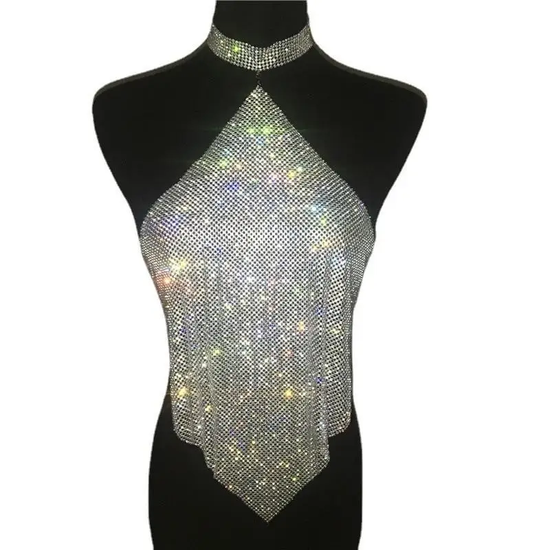 

Сексуальное металлическое колье с бриллиантами Ne, женский топ с ремешком, нестандартная длина, жилет Cleanfit Sle Bal, трансграничный тренд