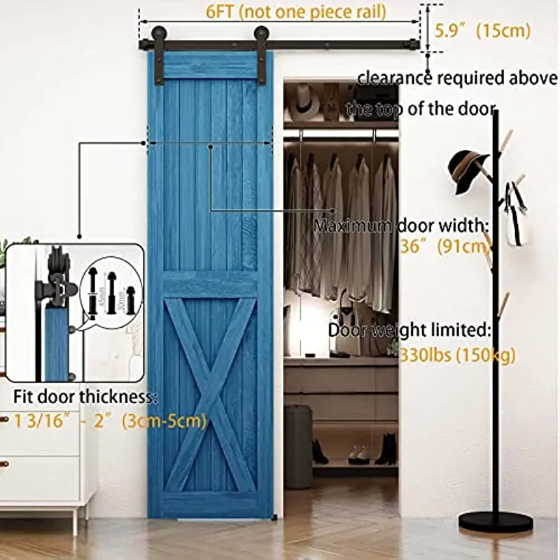 CCJH 201cm/6.6ft Sliding Door System Hardware Kit Sliding Door T-Type Floor Guide Kit Black I-Type