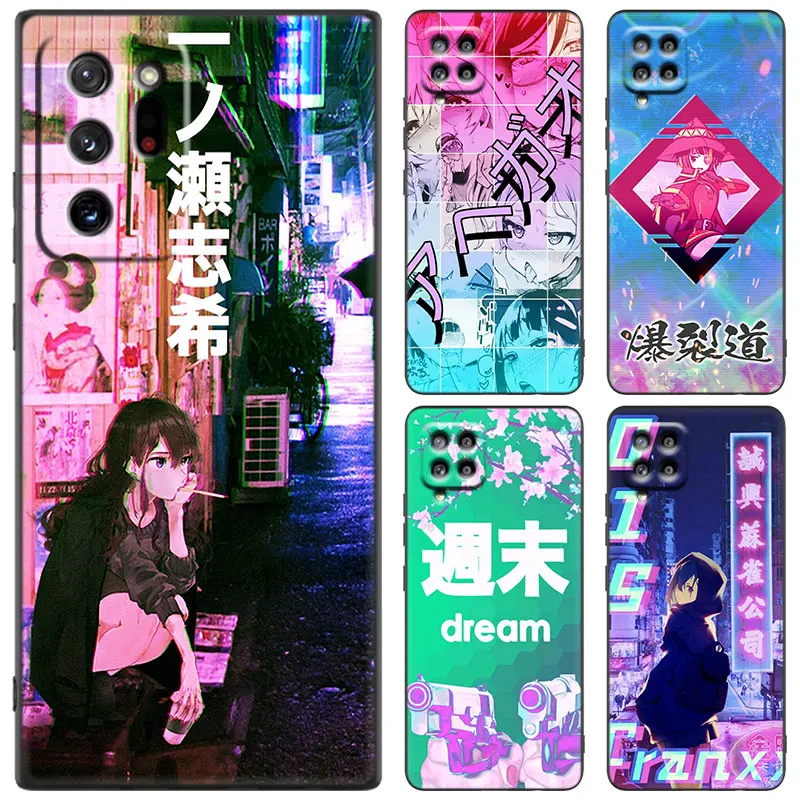 Vaporwave Glitch Anime Black Case For Samsung Galaxy M14 M13 M12 M54 M53 M52 M33 M04 M23 Note 10 Plus 20 Ultra A6 A7 2018 A52017