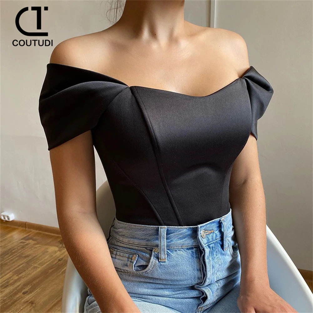 COUTUDI 2024 Summer Women Sleeveless Backless Strapless Vest Satin Bow Tie Corset Top Women Short Cropped Slash Neck Waist Tops