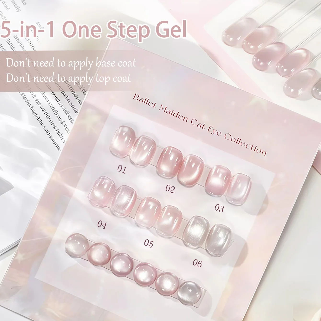 SHAKA 1-6pcs Ice Transparent 5-in-1 One Step Gel Nude Skin Color Nail Art Flash High Gloss Glass Bead Cat Eye Gel Nail Polish