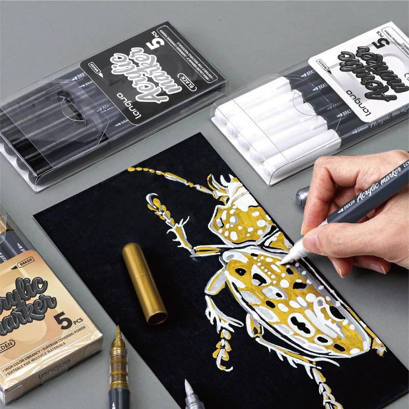 Languo 4/9Pcs High-Gloss Acrylic Markers, Direct Liquid Hardhead Pen for Student Notebook, DIY Painting & Graffiti