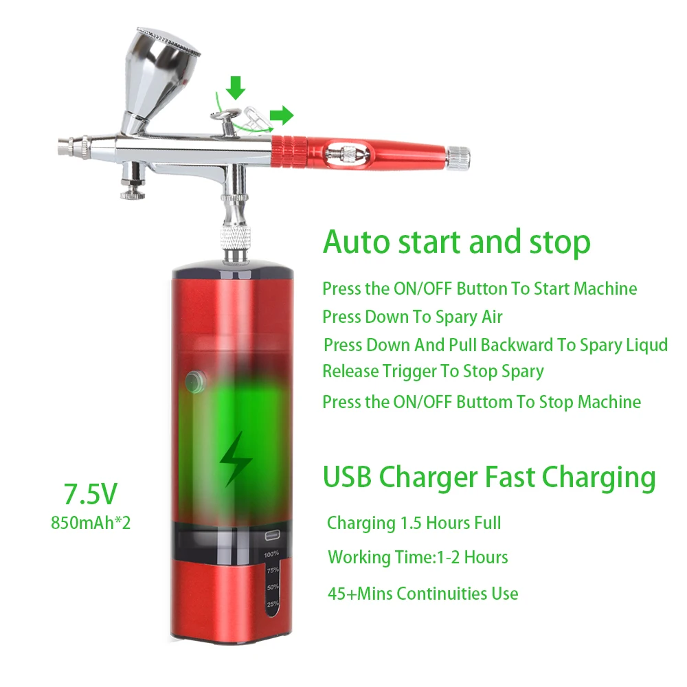 Imagem -06 - Kit Compressor Aerógrafo para Uso Doméstico Pistola Elétrica de Pintura Spray Caneta Profissional de Dupla Ação Faça Você Mesmo Nail Art Design Maquiagem Ferramenta Pneumática