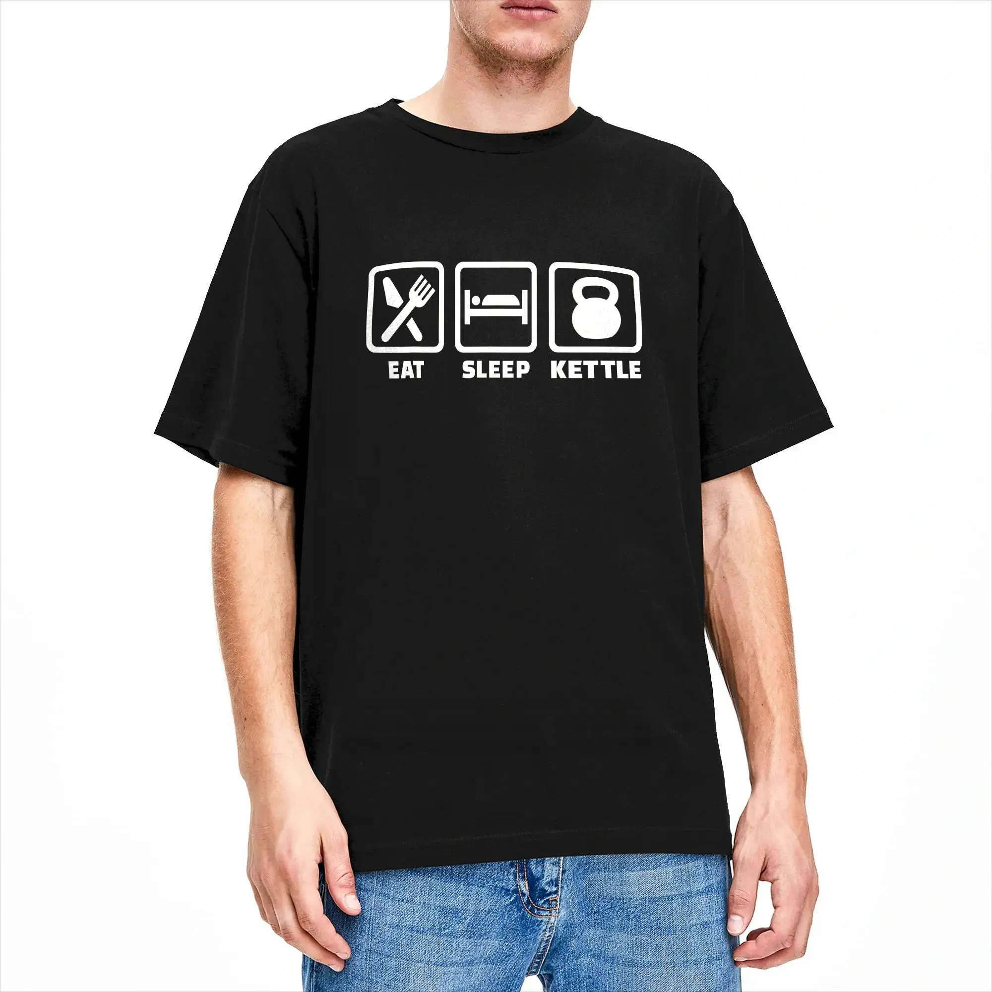 Eat sleep kettle kettlebell T Shirt Summer  Aesthetic T-Shirts 100% Cotton Popular Tshirt For Male Printed Clothing